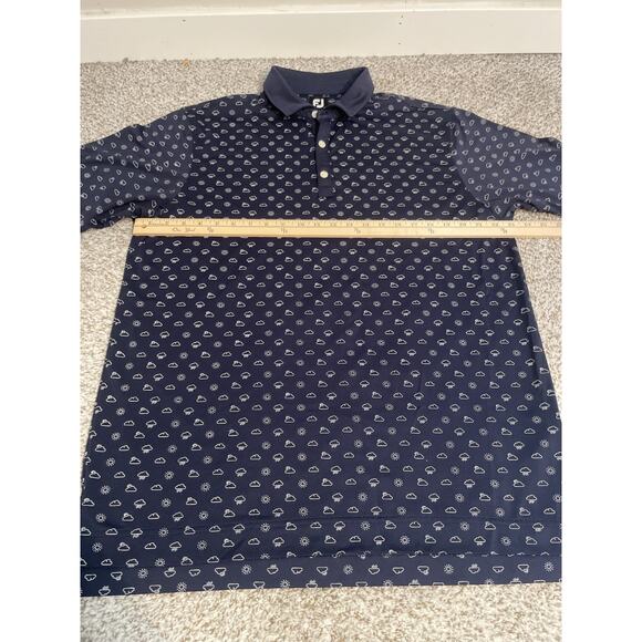 Footjoy Polo Shirt Mens L Navy Blue Weather Print Golf Performance Stretch FJ - Picture 6 of 10